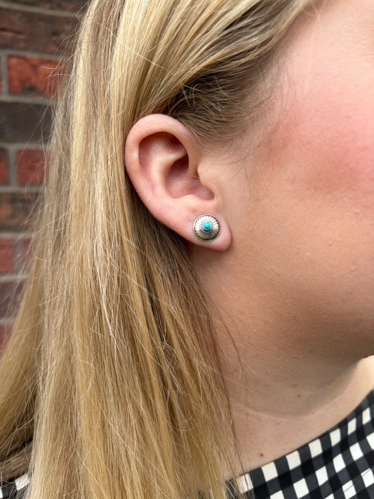 Sterling Small Smooth Stamped Circle Concho Studs with Turquoise