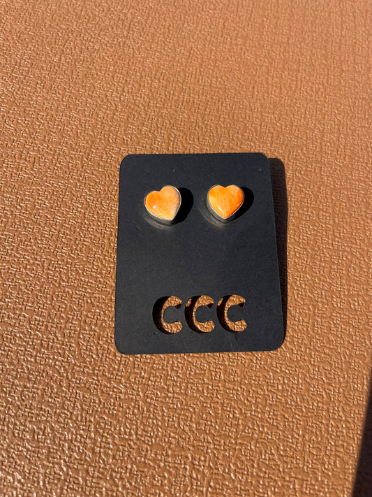 Orange Spiny Heart Studs