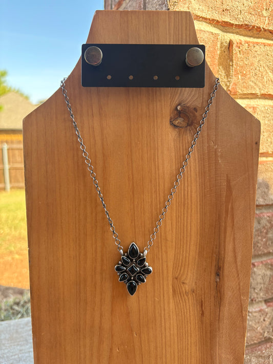 Black Onyx Large Cluster Necklace