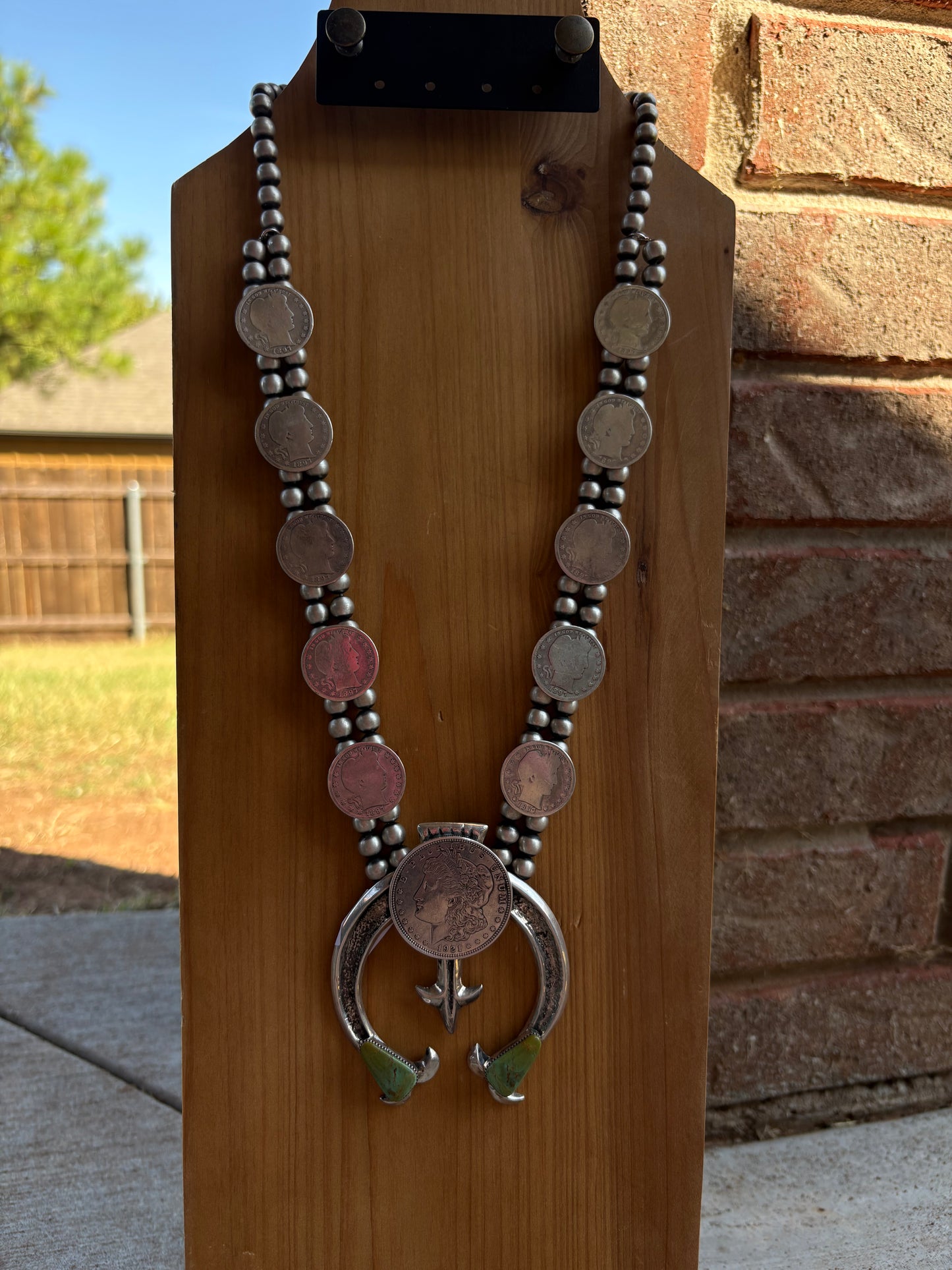 Green Kingman Liberty Coin Squash Necklace