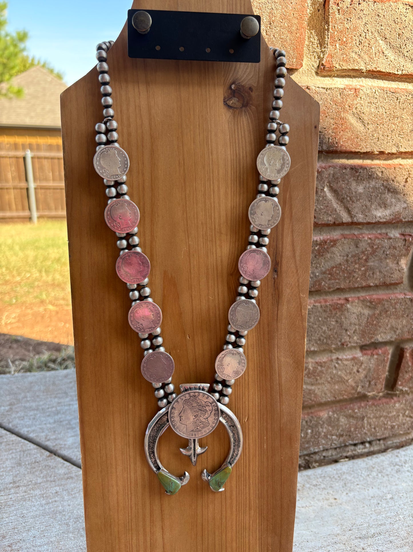 Green Kingman Liberty Coin Squash Necklace