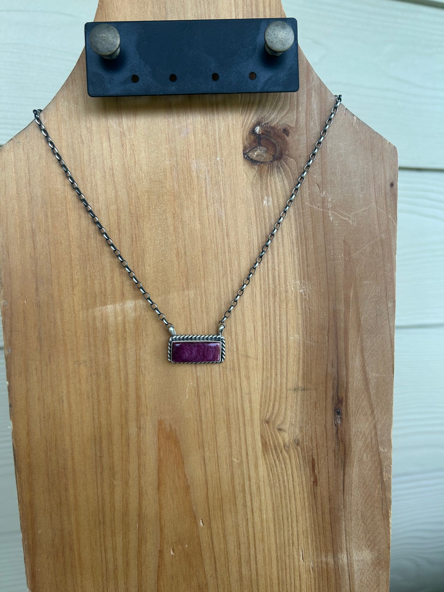 Purple Spiny Bar Necklace with Rope - 16"