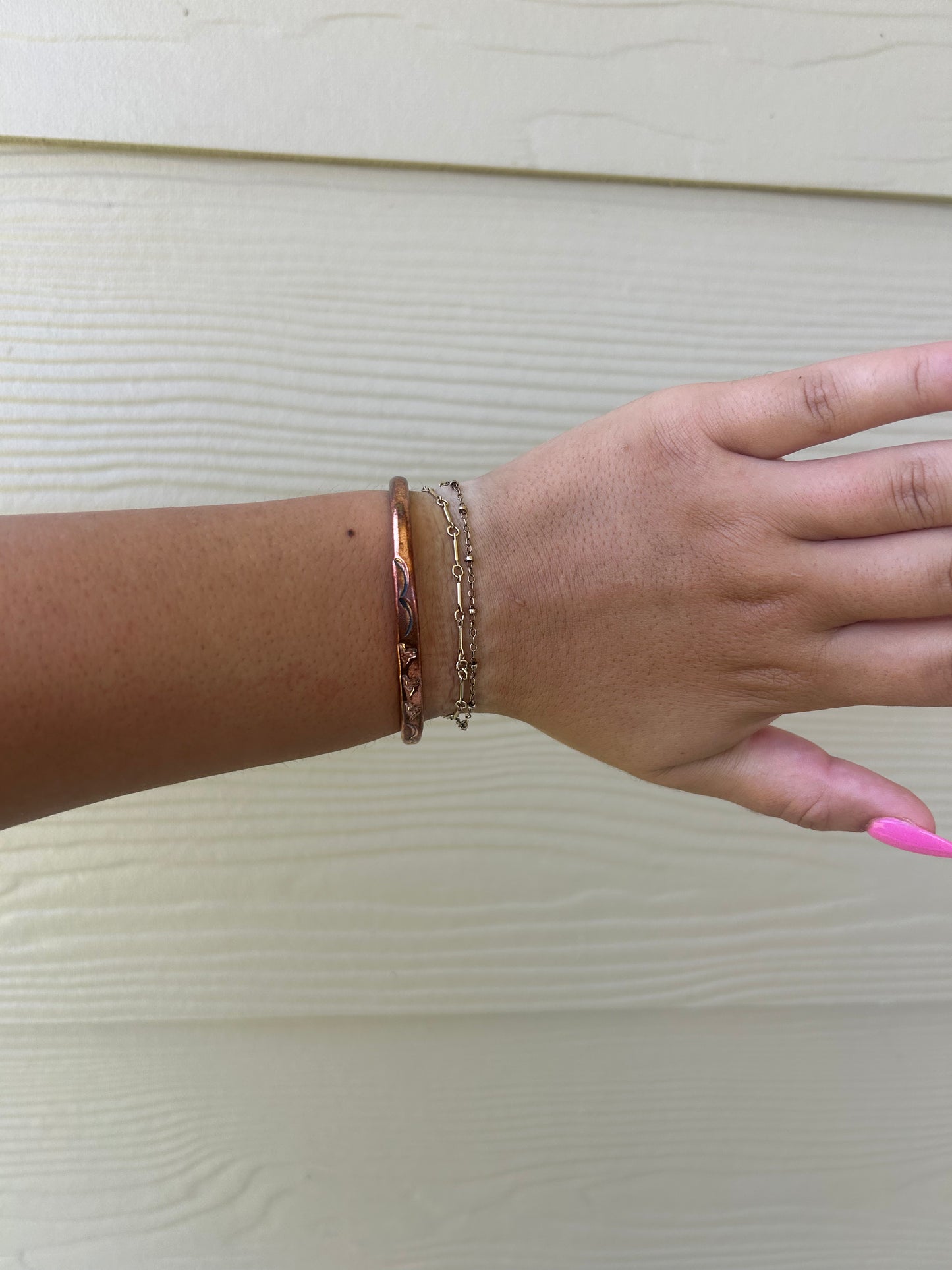 Copper Hammered Stamped Wire Men's Cuff