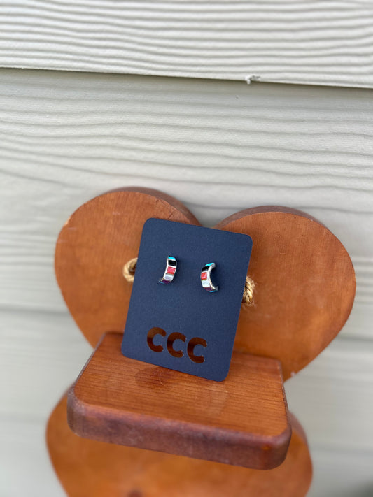 Multi-Stone Inlayed Square Mini Hoops