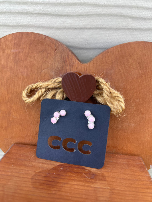 Pink Conch Dainty 3-Stone Crescent Studs