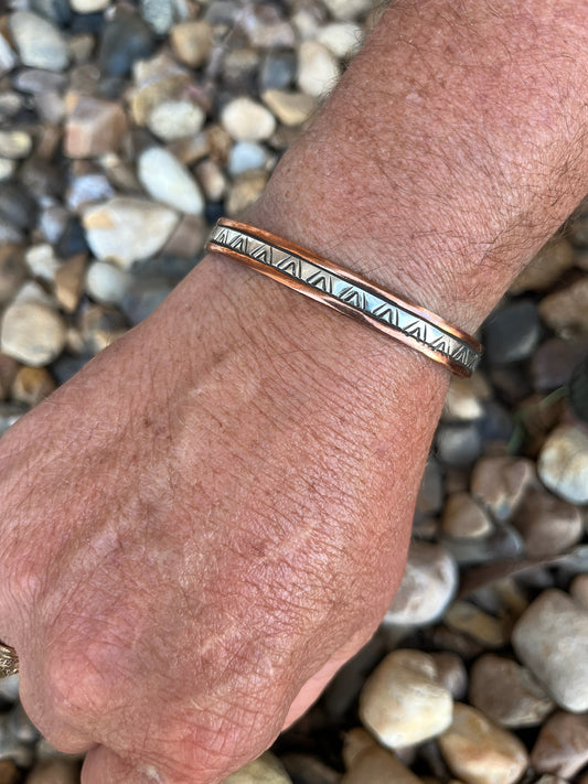 Copper and Sterling Thin Skinny Men's Cuff