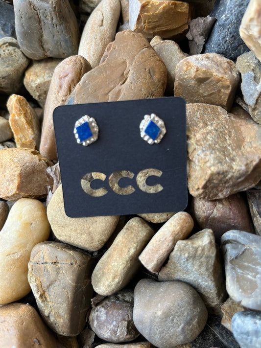 Blue Lapis Extra Small Diamond Studs with Detail