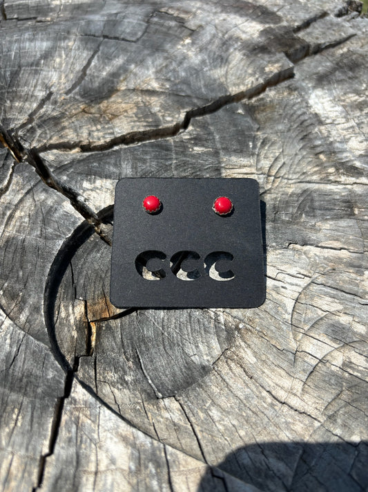 Red Coral Small Circle Studs