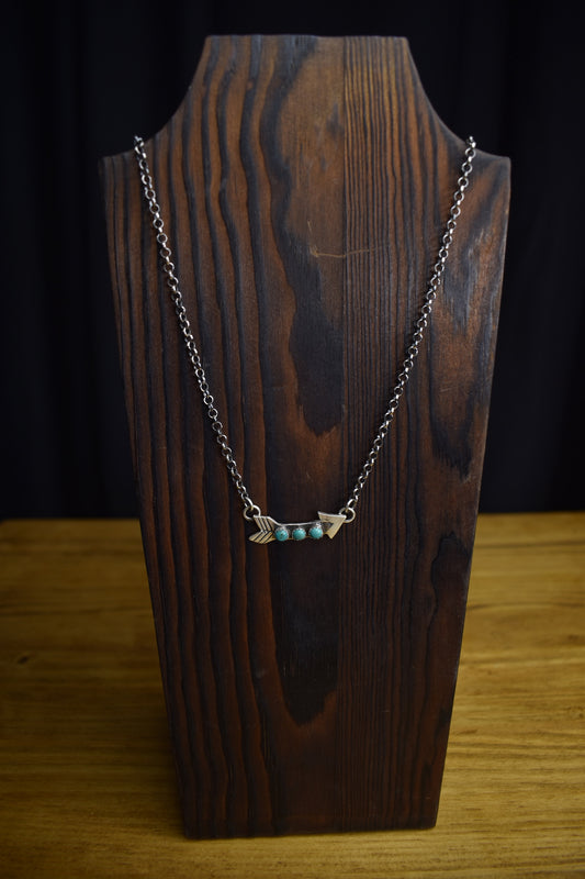 Turquoise 3 Stone Arrow Necklace