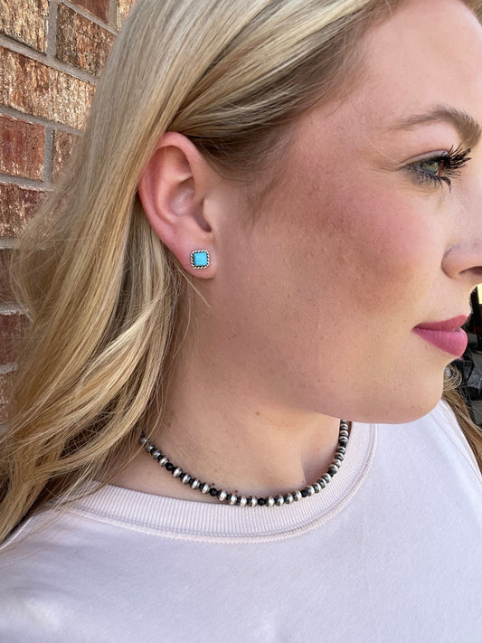 Turquoise Square Studs with Rope - Small