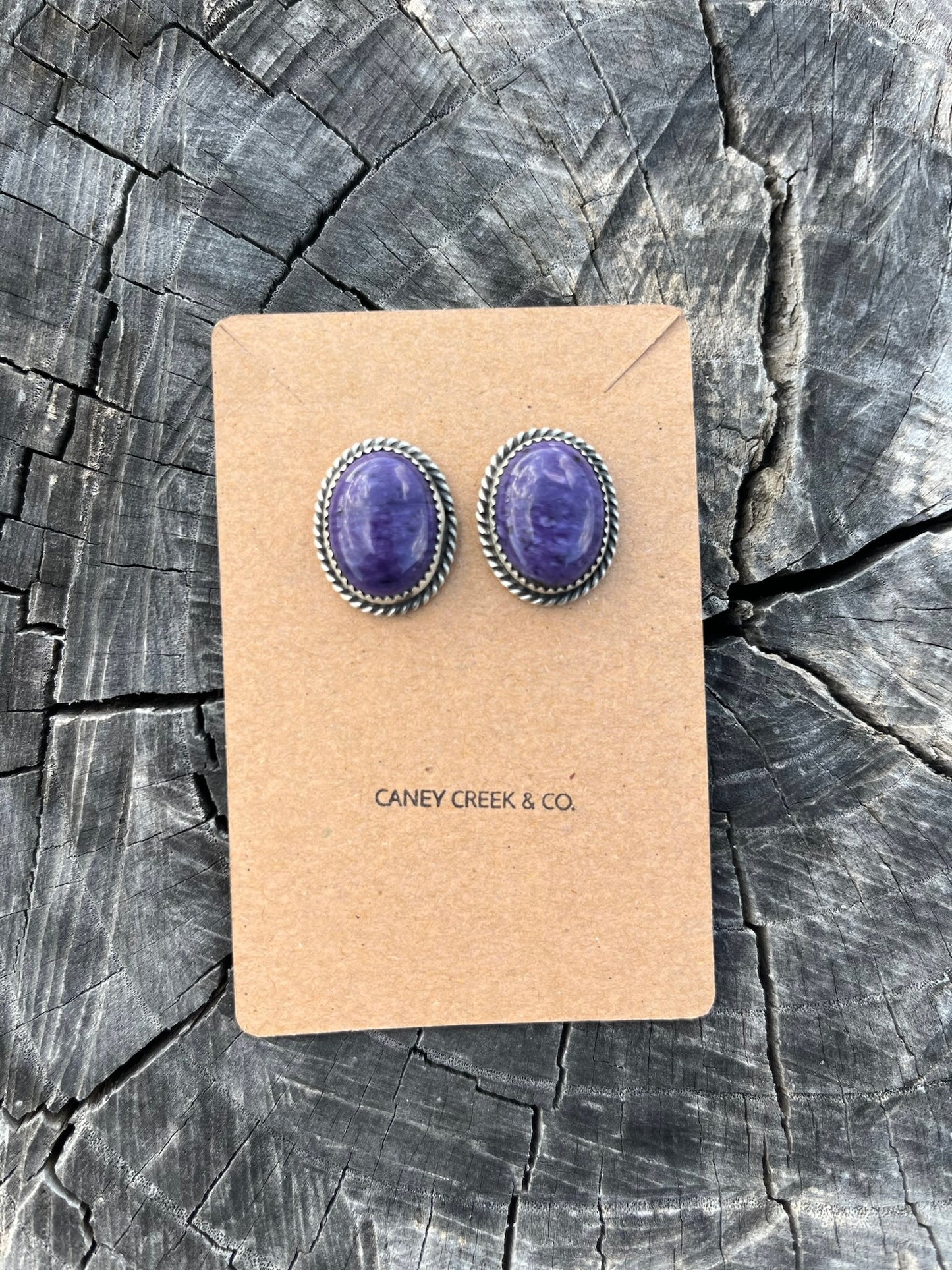 Purple Charoite Oval Studs with Rope