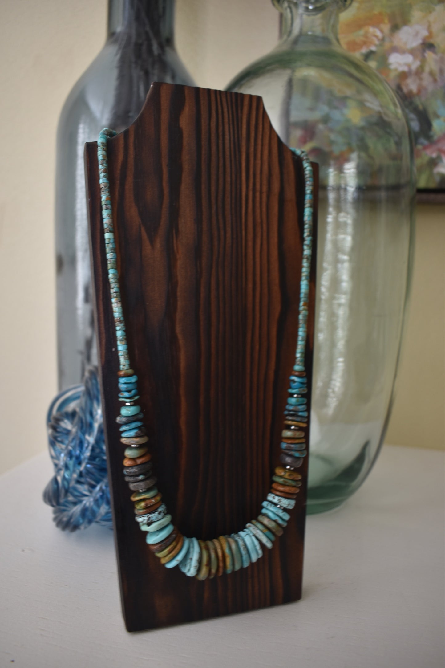 Turquoise Tri-Color Disc Necklace - 22in