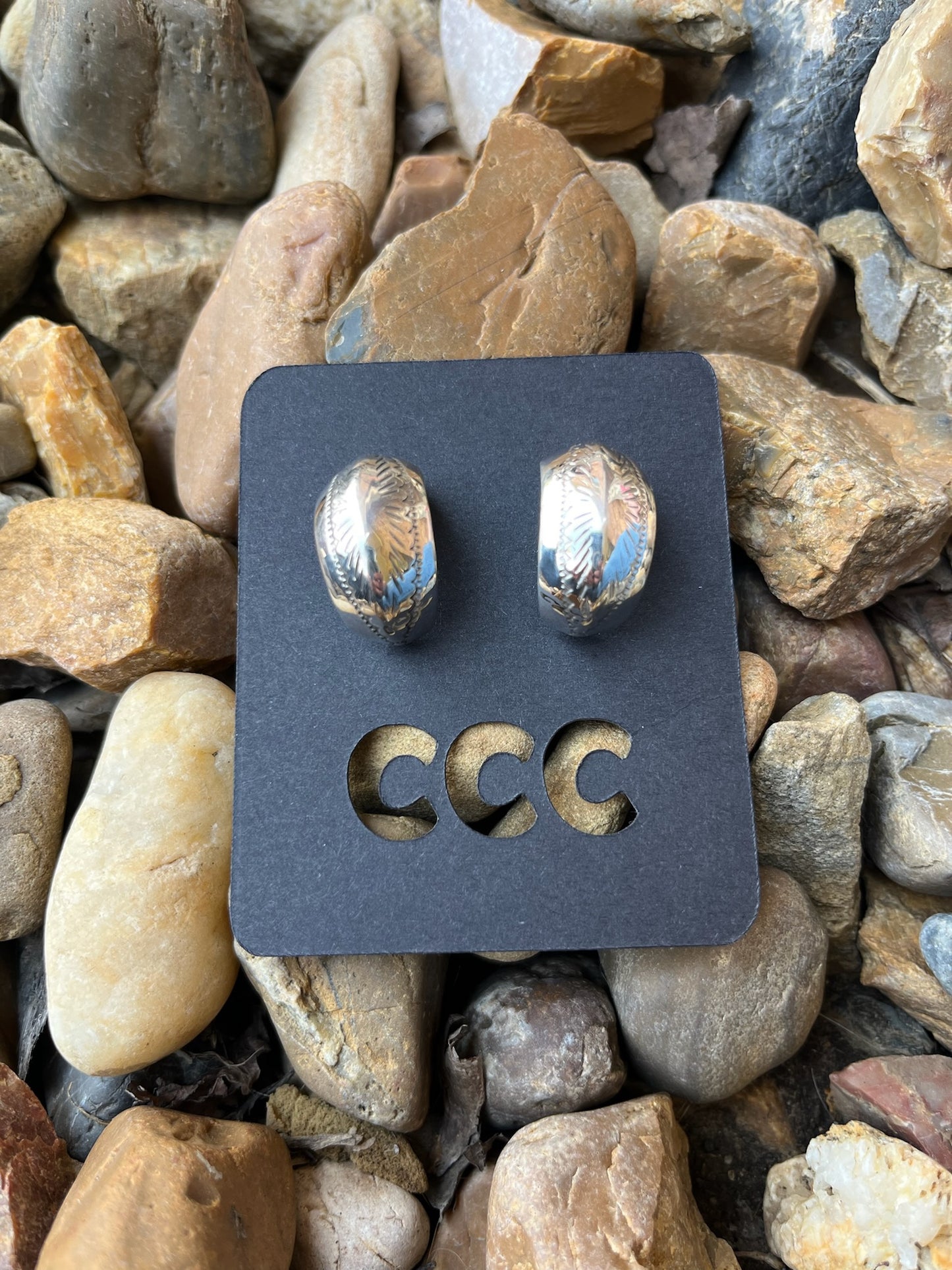 Stamped Sterling Point Hoops