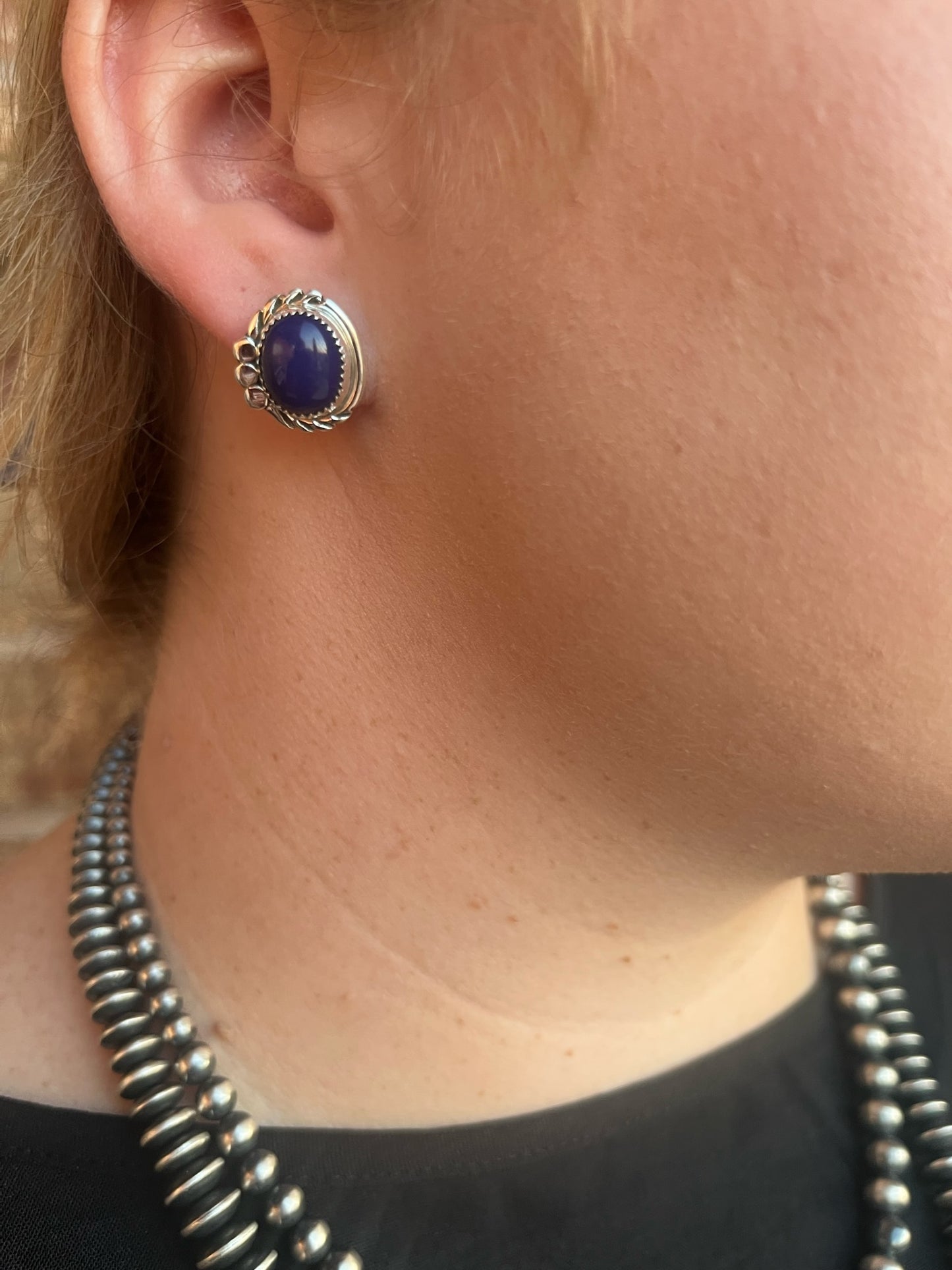 Blue Lapis Scroll Oval Studs