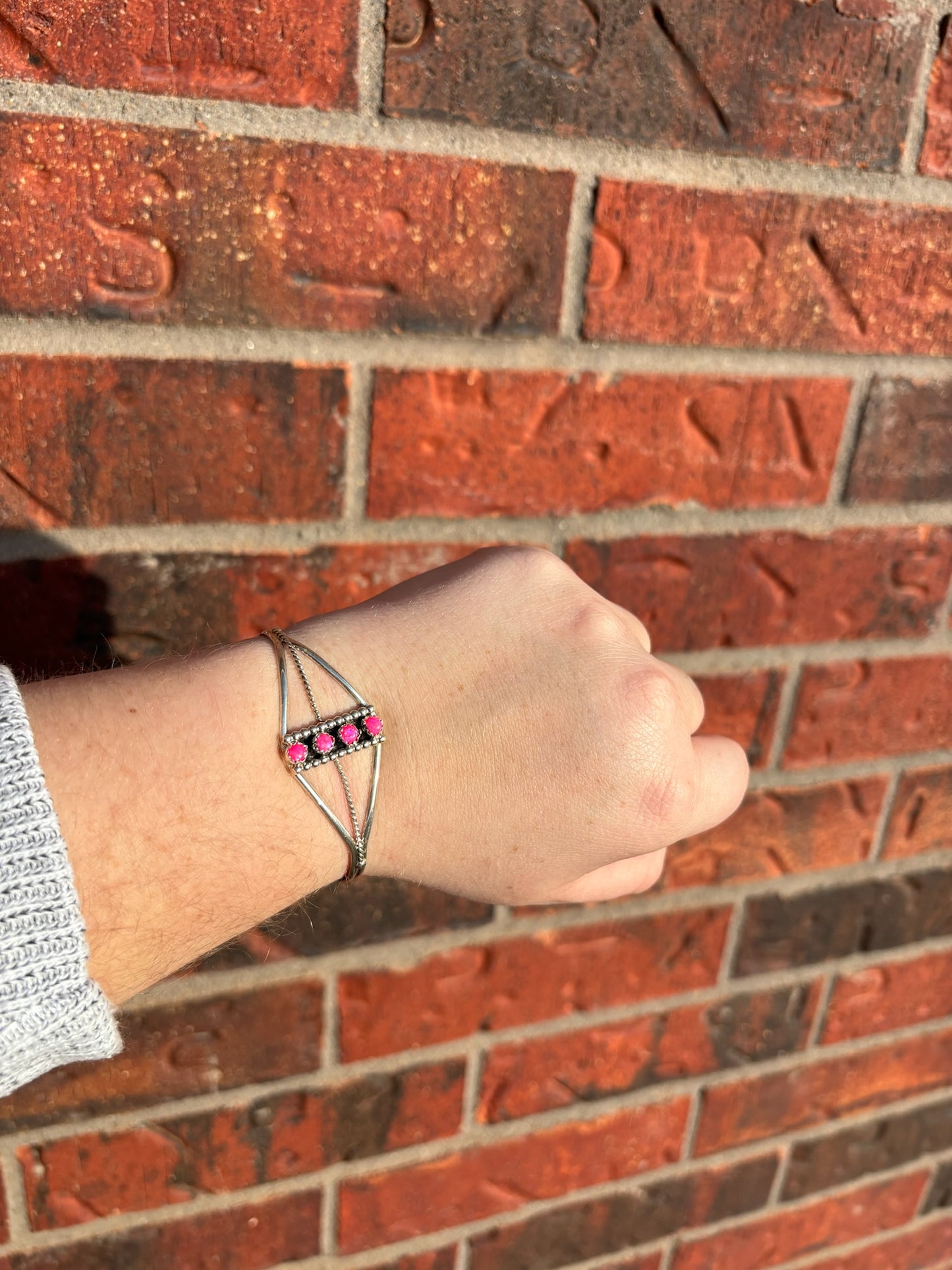 Pink Opal 4-Stone Open Band Cuff