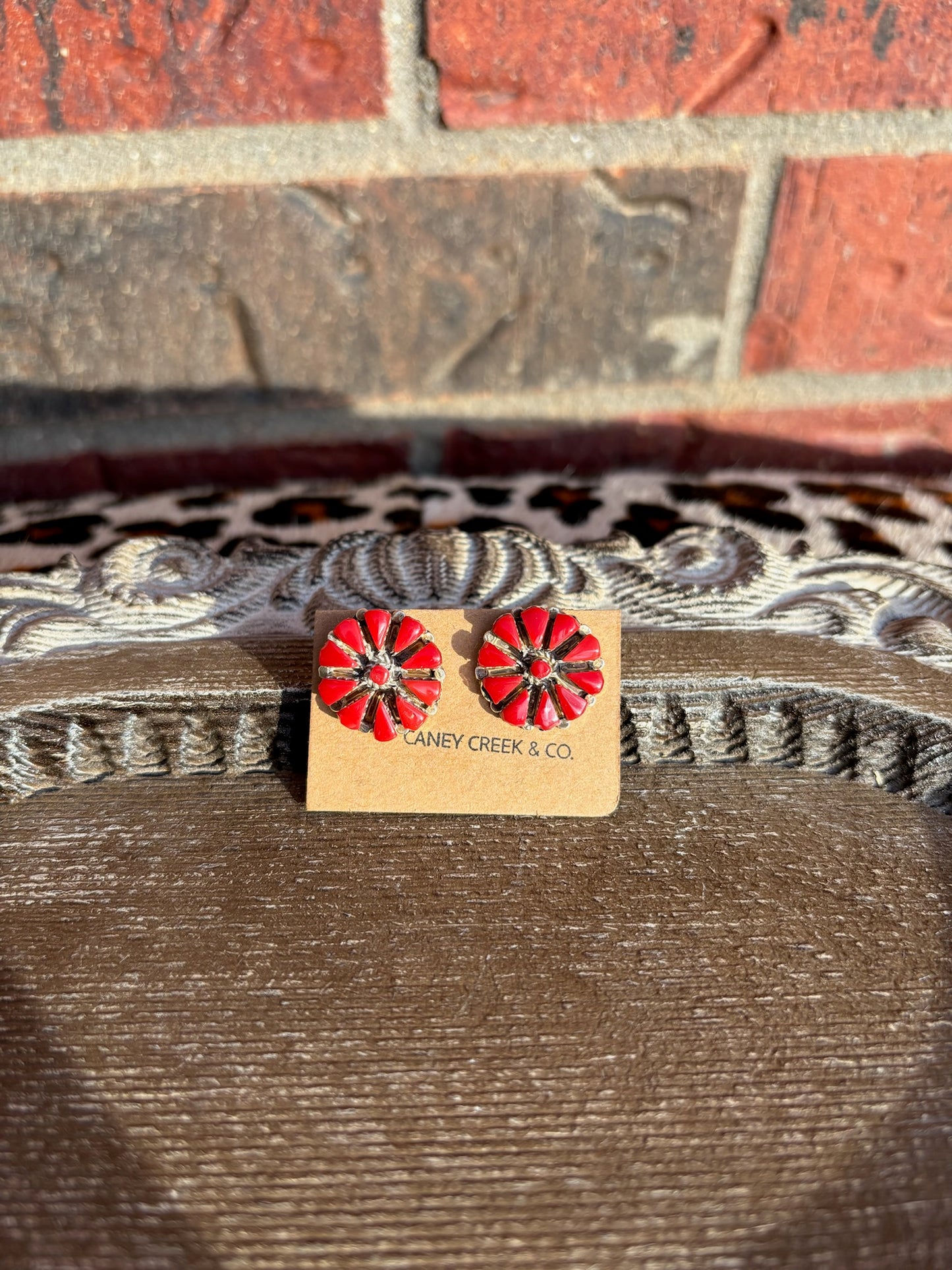 Red Coral Flower Cluster Studs - Medium